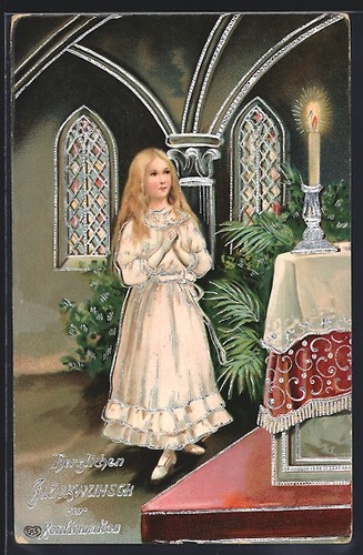 Cartolina ragazza prega - ragazza,
