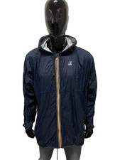 Giacca Uomo K-Way 2XL Blu Impermeabile Leggera Antivento con Cappuccio