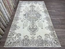 Tappeto turco 5x9 beige grigio, panna vintage tappeto Oushak, tappeto lana fatto a mano