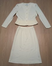 Gonna tuta vintage anni 70 LESLIE FAY avorio bianco scintillante maglia giacca outfit carriera XS