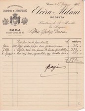 § ELVIRA MILANI MODISTA ROMA - Fattura su carta intestata 1908