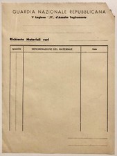 RSI GNR GUARDIA NAZIONALE REPUBBLICANA CARTA INTESTATA LEGIONE TAGLIAMENTO RSI