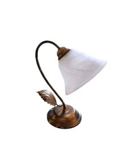 Abatjour In Ferro Battuto e vetro Bianco classica Da tavolo comodino 1 Luce E14