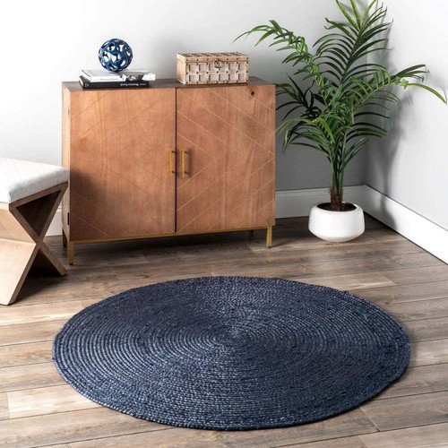 Tappeto rotondo juta blu 100%