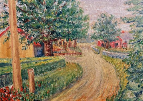 Vecchio dipinto olio paesaggio