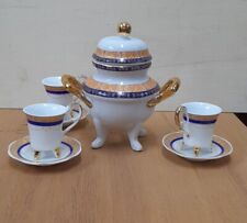Zuccheriera Vintage T. Limoges A Forma Di Anfora Con Piedini E 3 Tazzine.