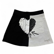 DESIGUAL Gonna bicolore bianca e nera stampa cuore cerniera zip Tg EUR 36