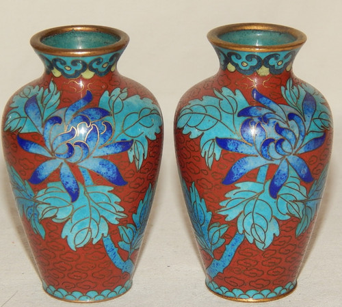 Coppia piccoli vasi cloisonne