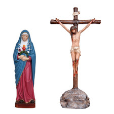 Statue della Madonna Addolorata 40 cm e Crocifisso 50 x 27 cm in resina