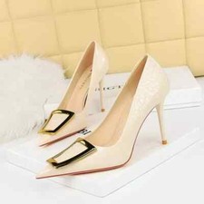 Decolte Scarpe Donna Alte 10 cm Bianco Oro Lucido Raso Pelle Sintetica 68119
