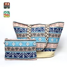 Borse donna Kevin Jeans grande spalla con pochette cotone paglia mare 