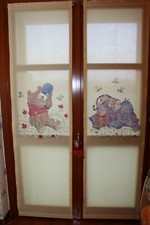 DUE TENDE RETTANGOLARI USATE WINNIE THE POOH DI COTONE PER CAMERETTA DIPINTE 