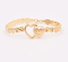 7.25 " Cuori E Baci Con Bracciale 14K Tutti Giallo Placcata Oro Argento 925
