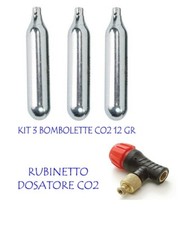 KIT 3 Bombolette 12 gr + Rubinetto  aria compressa Co2 Gonfiaggio gomme Bici