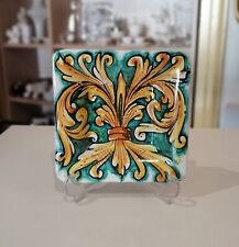 Piatto Quadrato In Ceramica Di Caltagirone Dipinto A Mano