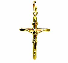 CIONDOLO ORO GIALLO 18K  Pendente CROCE CON CRISTO CONCAVA smussata Uomo Donna
