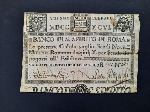 Cedola ponificia scudi banco - 9,