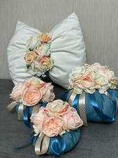 TRIS BON BON POUF PROFUMATO CON FIORI  CUSCINO ARREDO SHABBY CHIC IN TESSUTO