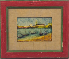 NINO GAGLIARDI Olio CANALE RAVENNATE QUADRO Paesaggio Marino Barca Timbro MOSTRA