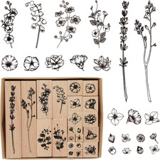 22 Pezzi Timbri in Legno per Scrapbooking - Fiori E Foglie in Gomma - per Disegn