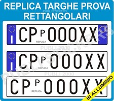 REPLICA COPPIA TARGHE PROVA SUPPLEMENTARI IN ALLUMINIO RETTANGOLARI PER AUTO 