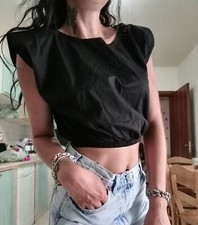 Top t-shirt  Donna Modello Corto con spalline imbottite. Nero TG unica nuova