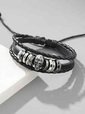 Bracciale Braccialetto nero uomo teschio cranio scheletro oolor argento