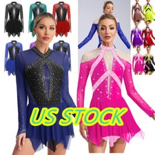 Abito da ballo US~Women's Body Mesh Lyrical Dancewear scintillante gonna balletto