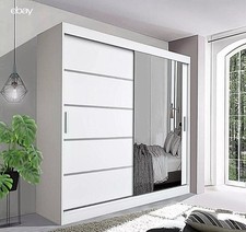Armadio bianco elegante porta scorrevole con specchio 150 cm adam credenza per camera da letto