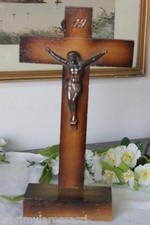 CROCIFISSO VINTAGE  IN LEGNO  VECCHIA CROCE DA TAVOLO h 35 / CRISTO IN METALLO