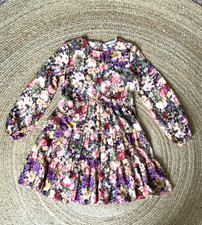 Abito corto donna floreale con balze e manica lunga, taglia S