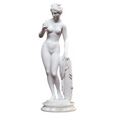 Venere col Pomo Scultura da Tavolo in Marmo Bianco con Base in Alabastro H 25cm