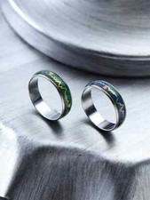 2 pezzi set Anello anelli uomo metallo battito cardiaco cambia colore temperatur