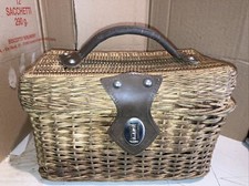 Bauletto Cesto Cestino In Vimini 25x15x15 Vintage Con Cerniera E Maniglia Difett
