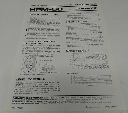 Pioneer hpm vintage - hpm-60, manuale