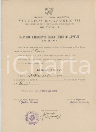 1929 ginosa conferma - ginosa, (ta)