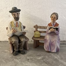 Statuina Statuetta CERAMICA Vintage Vecchietti Su Panchina