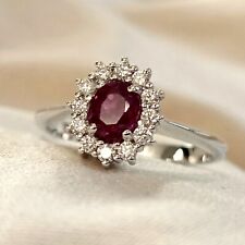 Anello fiore oro Bianco 18 kt  RUBINO ROSSO naturale e DIAMANTI mod. Lady Diana