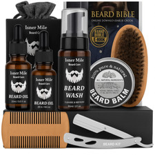 Kit Barba per Uomo Rasatura e post con Olio, Balsamo, Spazzola, Rasoio, Pettine