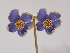 Oscar de la Renta- Boucles d'oreilles- Fleur émaillée en violet