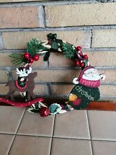 Ghirlanda Corona natalizia fuori porta rossa con babbo natale renna Fatto A Mano