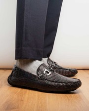 Marco Di Milano Parma Scarpe Da Guida In Coccodrillo Nero Ciliegia