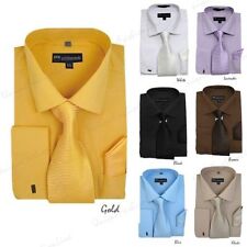 New Men's French Cuff Dress Shirt + Tie + Handkerchief Set Spread Collar SG27