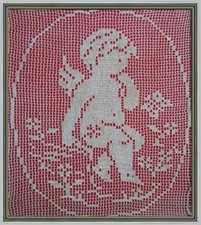 grande prezioso centrino ricamo mano angioletto cornice