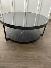 tavolino da salotto rotondo, Antracite Effetto Marmo/nero Vetro , 88cm