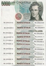 Repubblica - 5000 Lire Bellini 1992  FDS / UNC  - Consecutive da Mazzetta