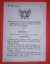 Decreto Regno Italia - Costituzione Gagliano Castelferrato di Catania - 1884