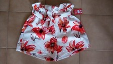 Pantaloncini vita alta shorts bianchi fiori rossi cintura pantaloncino pantalone