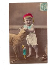 SB2720 BAMBINO VITTORIANO CON GRANDE PECORA GIOCATTOLO VINTAGE RPPC