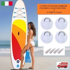 4 Patch Toppe SUP KAYAK GOMMONE PVC Anello Acciaio Inox 6,5cm + 4 Tubetto Colla